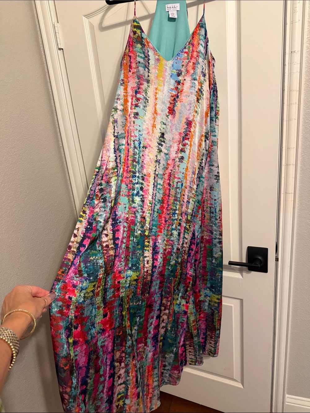 Nicole Miller size M Bright Multicolor Vertical Stripe Maxi Skirt with POCKETS